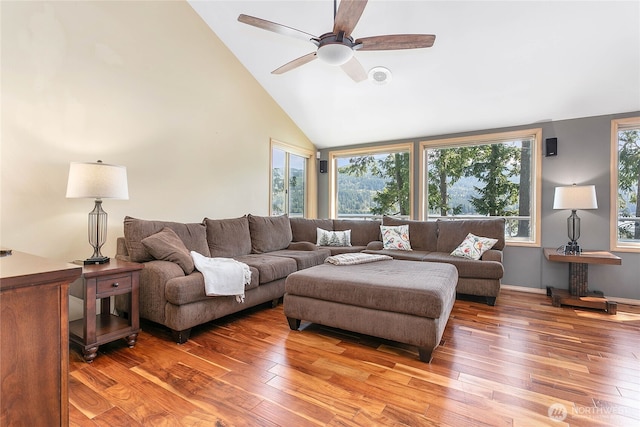 8 Far Summit Pl, Bellingham, WA 98229 - living area featuring light wood-type flooring, ceiling fan, and high vaulted ceiling
