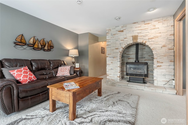 8 Far Summit Pl, Bellingham, WA 98229 - carpeted living area with a wood stove