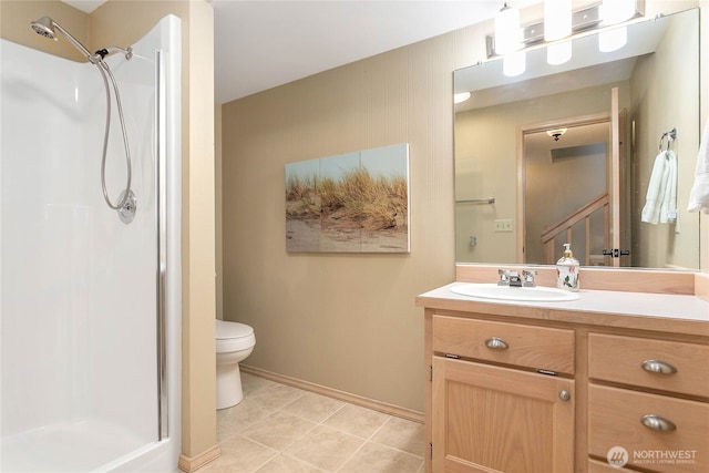 8 Far Summit Pl, Bellingham, WA 98229 - full bathroom with a shower stall, vanity, toilet, tile patterned flooring, and baseboards