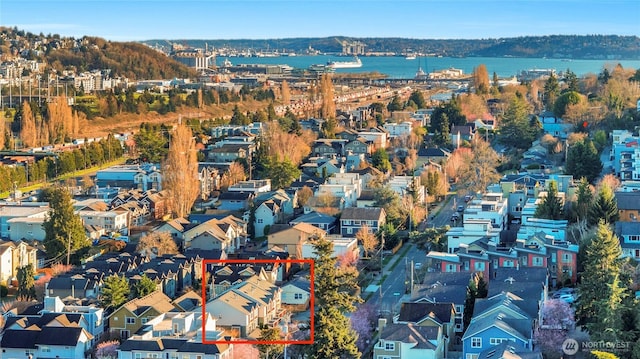 3604 22nd Ave W, Seattle, WA 98199 - aerial perspective of suburban area with property parcel outlined and a nearby body of water