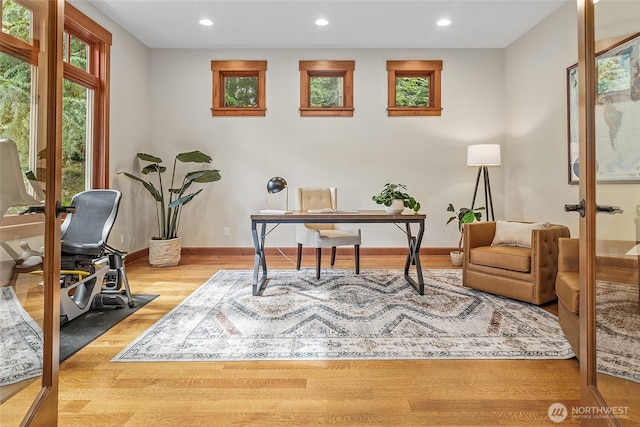 3430 Sevenich Dr, Everett, WA 98201 - office area with baseboards, wood finished floors, recessed lighting, and french doors