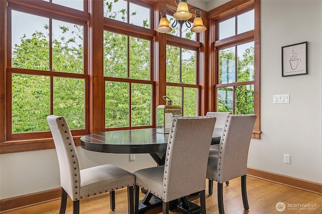 3430 Sevenich Dr, Everett, WA 98201 - dining space with a chandelier, baseboards, and wood finished floors