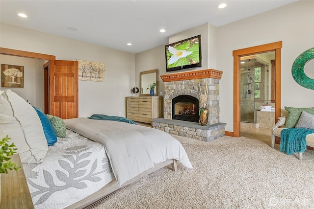 3430 Sevenich Dr, Everett, WA 98201 - bedroom with carpet, recessed lighting, a fireplace, and baseboards