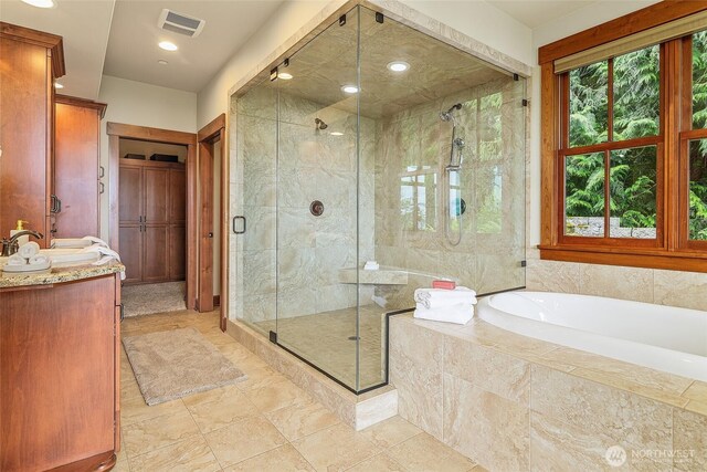 3430 Sevenich Dr, Everett, WA 98201 - bathroom with a bath, a stall shower, and vanity