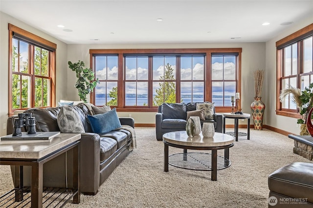 3430 Sevenich Dr, Everett, WA 98201 - carpeted living room featuring baseboards and recessed lighting