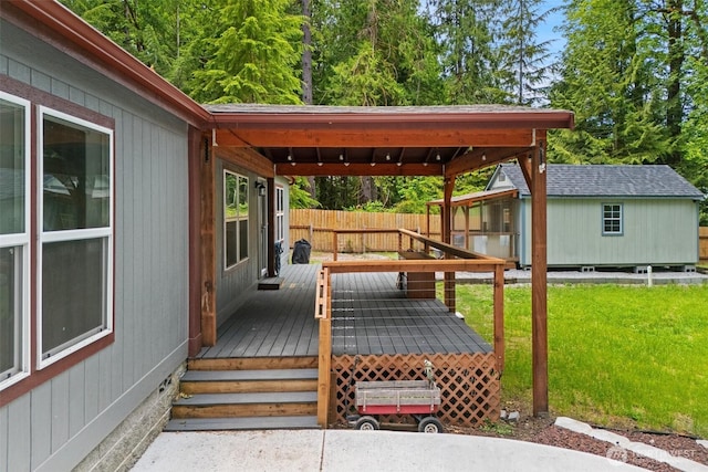 477 SE Old Arcadia Rd, Shelton, WA 98584 - wooden deck with an outbuilding