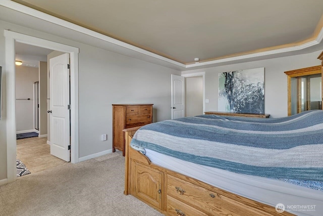 6715 Quincy Ave SE, Auburn, WA 98092 - bedroom with light carpet, baseboards, and a raised ceiling
