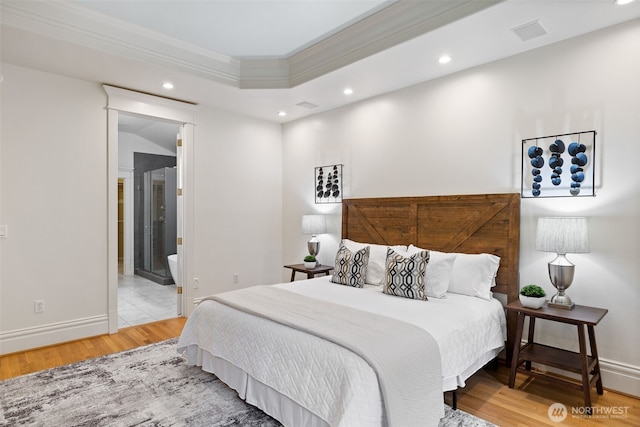 2728 206th Ter NE, Sammamish, WA 98074 - bedroom featuring wood finished floors, ornamental molding, recessed lighting, and ensuite bath