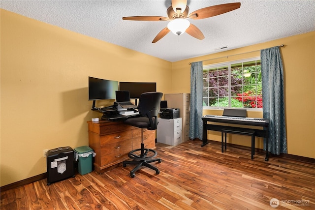 3318 18th Ave SE, Olympia, WA 98501 - office featuring a textured ceiling, a ceiling fan, wood finished floors, and baseboards