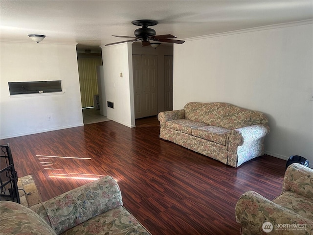 14917 32nd Pl S Unit 42, Seatac, WA 98168 - living area featuring a ceiling fan, crown molding, wood finished floors, and baseboards