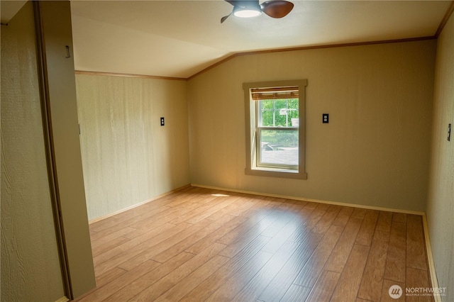 5363 Reese Hill Rd, Sumas, WA 98295 - unfurnished room with ceiling fan, wood finished floors, lofted ceiling, crown molding, and baseboards