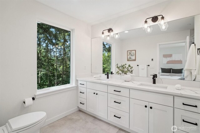 20313B 14th Ave NE, Shoreline, WA 98155 - bathroom featuring double vanity, plenty of natural light, baseboards, and toilet