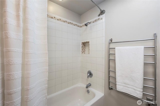 3907 SW 102nd St, Seattle, WA 98146 - bathroom featuring shower / bath combination with curtain and radiator heating unit