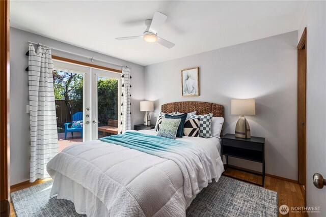 3907 SW 102nd St, Seattle, WA 98146 - bedroom with access to outside, french doors, wood finished floors, baseboards, and ceiling fan