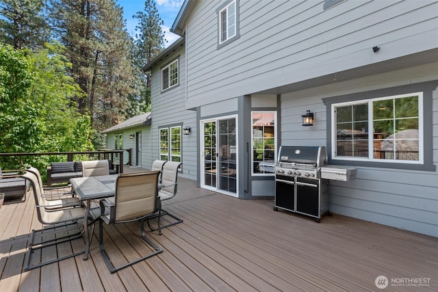12606 Icicle Ln, Leavenworth, WA 98826 - wooden terrace featuring an outdoor living space, outdoor dining space, and grilling area
