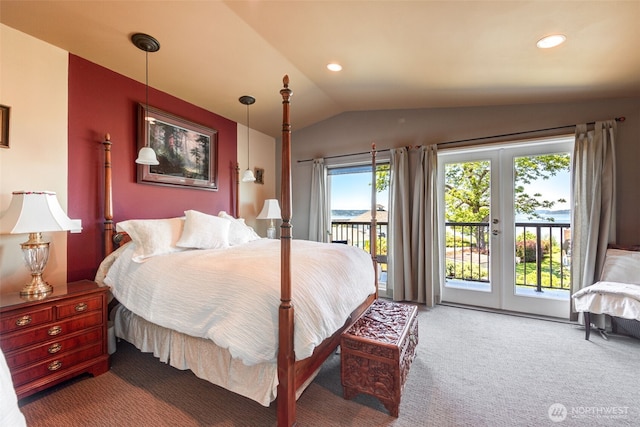 1508 Mulkiteo Blvd, Mukilteo, WA 98275 - bedroom with vaulted ceiling, carpet floors, access to outside, french doors, and recessed lighting
