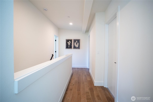 12215 Des Moines Memorial Dr S Unit A, Burien, WA 98168 - hall featuring dark wood-type flooring, recessed lighting, and an upstairs landing