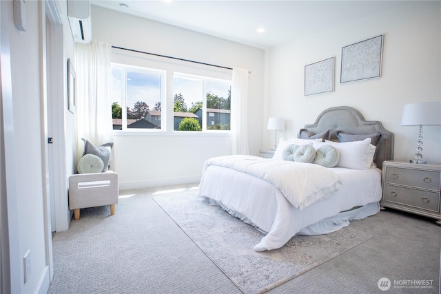12215 Des Moines Memorial Dr S Unit A, Burien, WA 98168 - bedroom featuring carpet floors, a wall mounted air conditioner, and recessed lighting