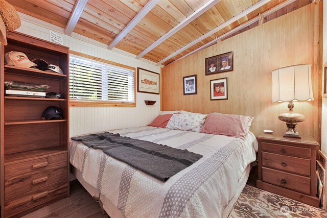1190 Exit Rd, Maple Falls, WA 98266 - bedroom with wood ceiling, wood finished floors, and wooden walls