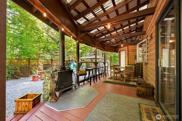 1190 Exit Rd, Maple Falls, WA 98266 - wooden terrace with a pergola and outdoor dining area