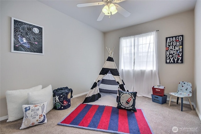 3163 Walker Rd, Dupont, WA 98327 - rec room with carpet flooring, ceiling fan, and baseboards
