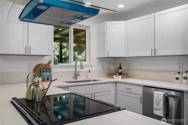 5505 Windemere Dr SE, Olympia, WA 98501 - kitchen featuring dishwasher, a sink, white cabinets, and recessed lighting