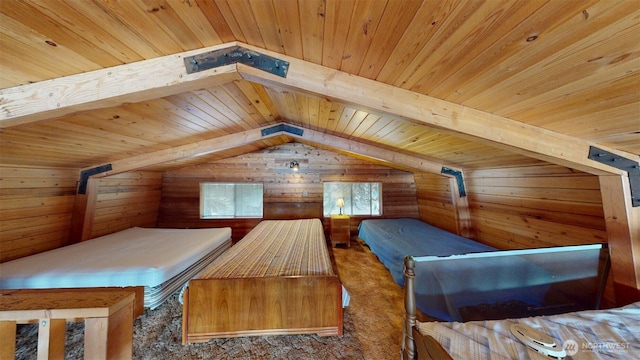 90B Moore Dr, Riverside, WA 98849 - carpeted bedroom featuring wood ceiling and wooden walls