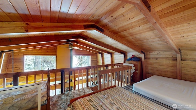90B Moore Dr, Riverside, WA 98849 - bedroom featuring wood walls, wooden ceiling, and lofted ceiling