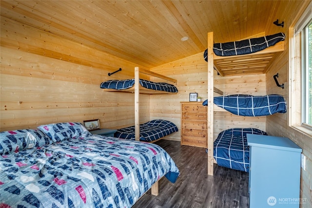 64 Eliza Is, Bellingham, WA 98226 - bedroom with vaulted ceiling, wooden ceiling, wooden walls, and wood finished floors