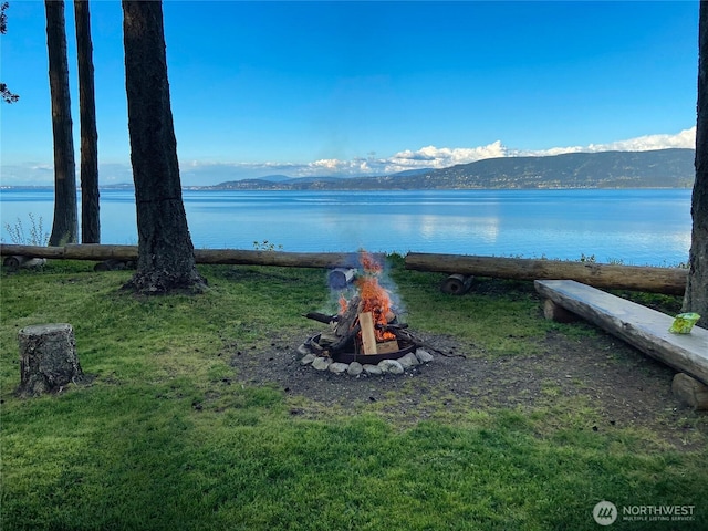 64 Eliza Is, Bellingham, WA 98226 - water view with mountains and a fire pit