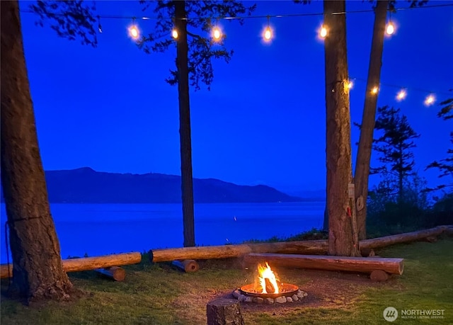 64 Eliza Is, Bellingham, WA 98226 - water view with an outdoor fire pit and mountains