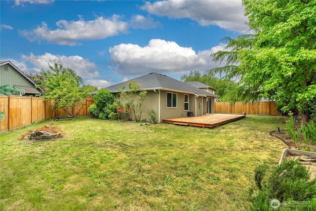 502 NW Alexander Ct, Orting, WA 98360 - view of yard with a fire pit and a deck