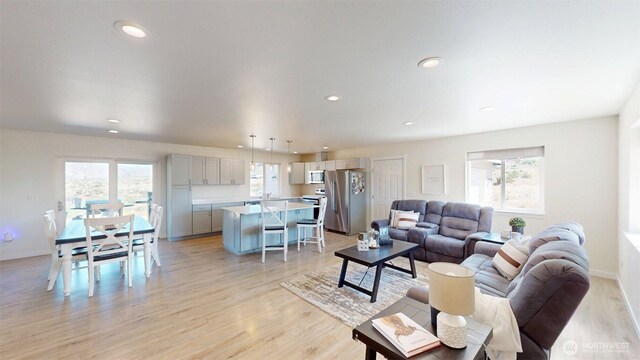 212 Hubbard Rd, Riverside, WA 98849 - living area with light wood finished floors, recessed lighting, and baseboards