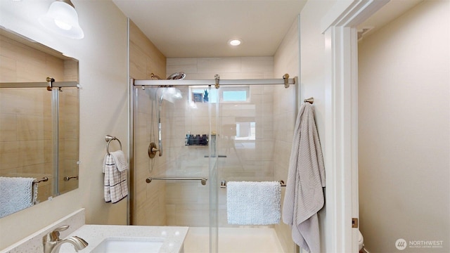 212 Hubbard Rd, Riverside, WA 98849 - bathroom featuring toilet, a stall shower, and vanity
