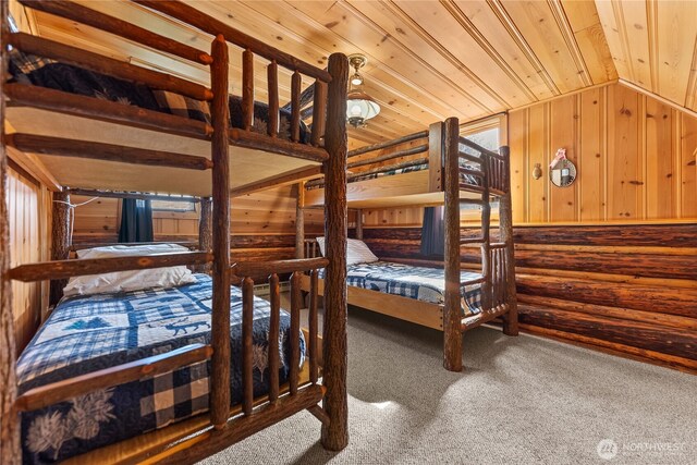 132 Twin Lakes Rd, Winthrop, WA 98862 - bedroom with carpet floors, vaulted ceiling, and wood ceiling