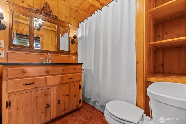 132 Twin Lakes Rd, Winthrop, WA 98862 - bathroom featuring vanity, a shower with shower curtain, and wood finished floors