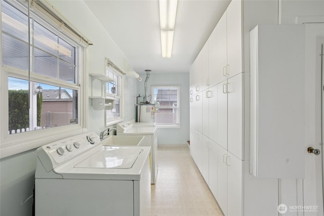 636 20th Ave, Longview, WA 98632 - laundry room featuring independent washer and dryer, cabinet space, and gas water heater