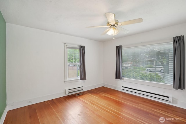 636 20th Ave, Longview, WA 98632 - empty room featuring a baseboard radiator, wood-type flooring, and ceiling fan