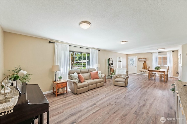5110 Regan Rd, Cashmere, WA 98815 - living area with light wood-style floors, baseboards, and a textured ceiling