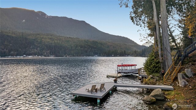 76 Thompson Point Rd, Port Angeles, WA 98363 - dock area with a view of trees and a water and mountain view