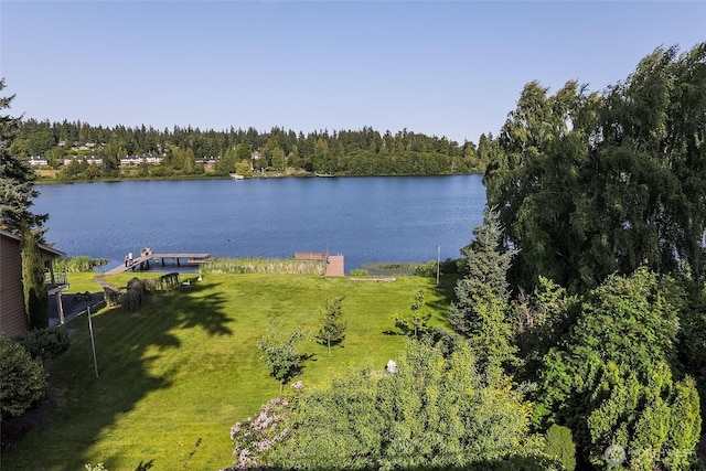 23619 74th Ave W, Edmonds, WA 98026 - water view featuring a dock and a heavily wooded area