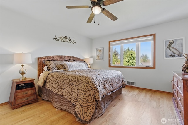37401 Olympic View Rd NE, Hansville, WA 98340 - bedroom featuring light wood-type flooring, baseboards, and a ceiling fan
