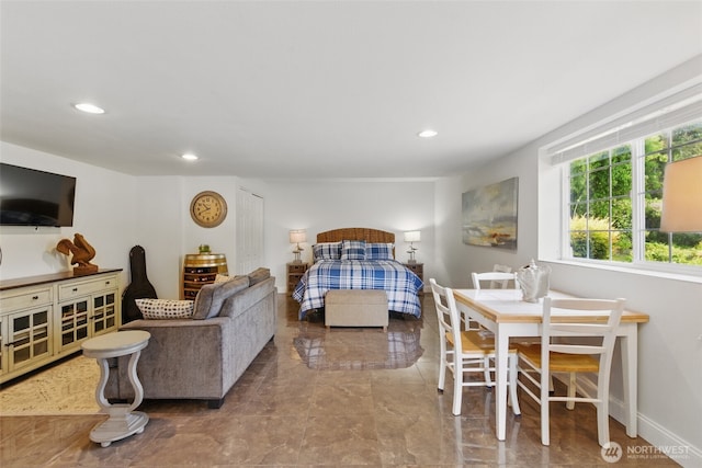 37401 Olympic View Rd NE, Hansville, WA 98340 - bedroom featuring recessed lighting and marble finish flooring