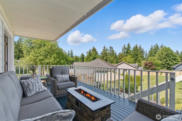 37401 Olympic View Rd NE, Hansville, WA 98340 - balcony with an outdoor living space with a fire pit