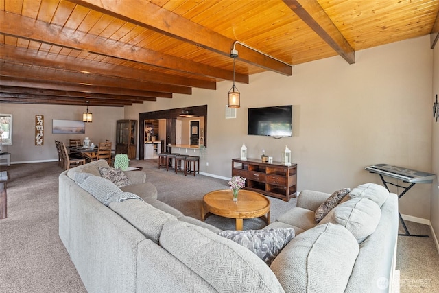 1598 Tedford St SE, East Wenatchee, WA 98802 - living room with carpet floors and a wooden ceiling with exposed beams