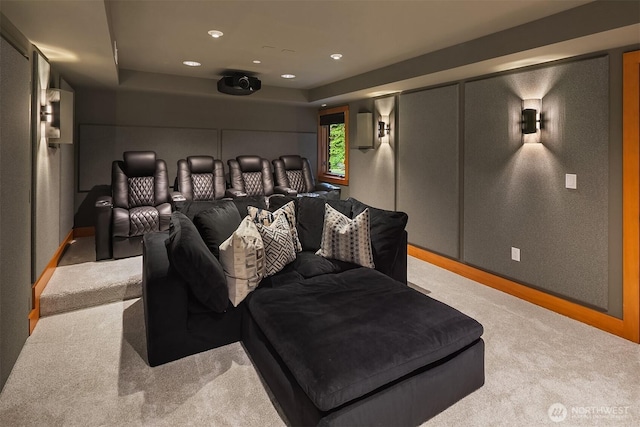 15910 Uplands Way SE, North Bend, WA 98045 - home theater room with light carpet and recessed lighting