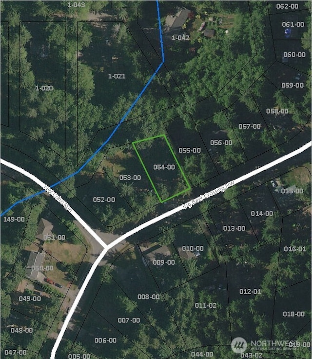 4119 Big Beef Xing NW, Bremerton, WA 98312 - aerial overview of property's location featuring property boundaries highlighted