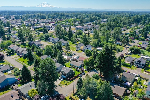 6965E E E, Tacoma, WA 98404 - aerial overview of property's location featuring nearby suburban area, a forest, and a mountain backdrop