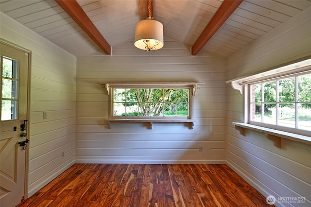 26025 Tronson Rd, Arlington, WA 98223 - unfurnished room with dark wood-style flooring, wooden walls, and wood ceiling