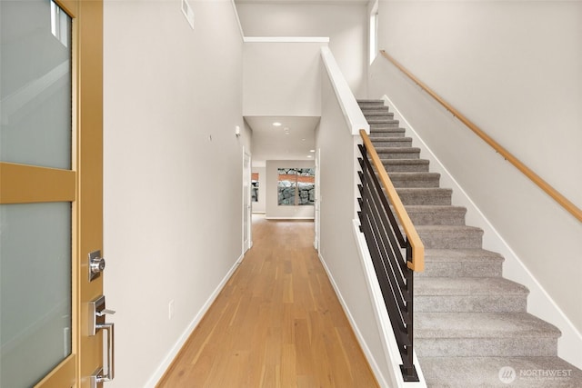 8116 131st Pl SE Unit 16, Snohomish, WA 98296 - staircase with wood finished floors, baseboards, and recessed lighting